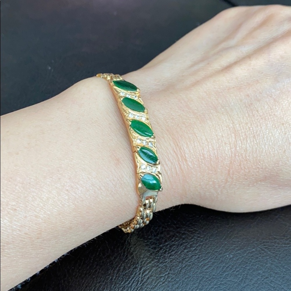 14K Solid Real Gold Small Marquise Jade Bracelet